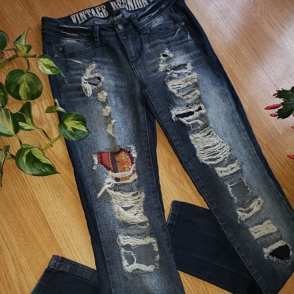 REWASH Jeans Vintage Reunion Size 0 Distressed Dark Wash Casual School - Picture 1 of 5